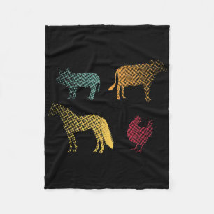 Chicken Horse Pig Cow Farm Farmer Retro 70s 80s An Fleece Blanket