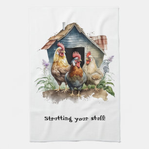 Chicken House Hen and Roosters Tea Towel