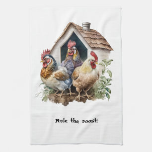 Chicken House Rooster and Hens Tea Towel
