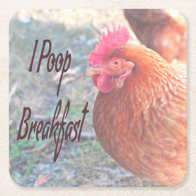 Chicken I poop Breakfast Funny Humour Square Paper Coaster (Front)