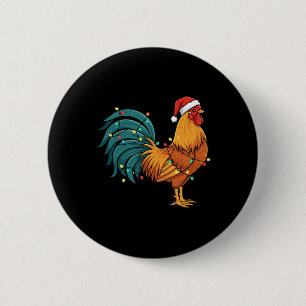 Chicken I Rock A Festive Rooster In A Santa Hat 6 Cm Round Badge