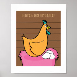 Chicken Illustration Kids Farm Animal Art Poster