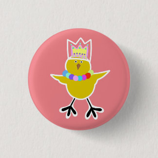 Chicken in a crown with beads  3 cm round badge