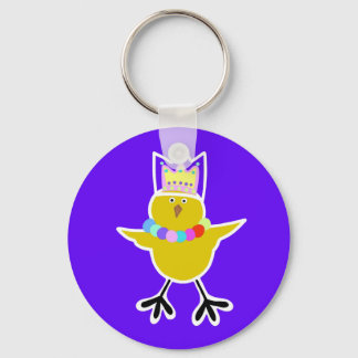 Chicken in a crown with beads   key ring