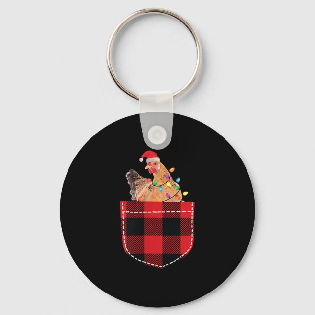 Chicken In Cket Funny Xmas Plaid Cket Chicken Chri Key Ring (Front)