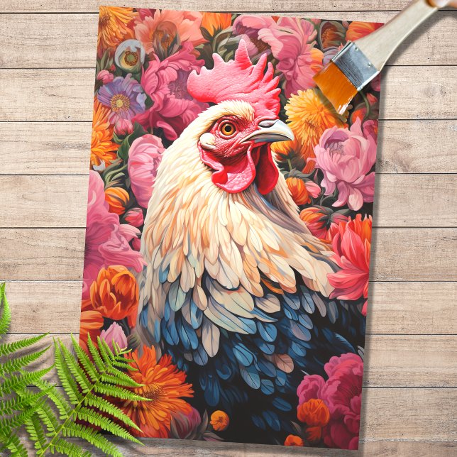 Chicken in Flowers 4 Decoupage Paper (Creator Uploaded)