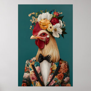 Chicken In Suit Poster, Chicken Portrait, Chicken Poster