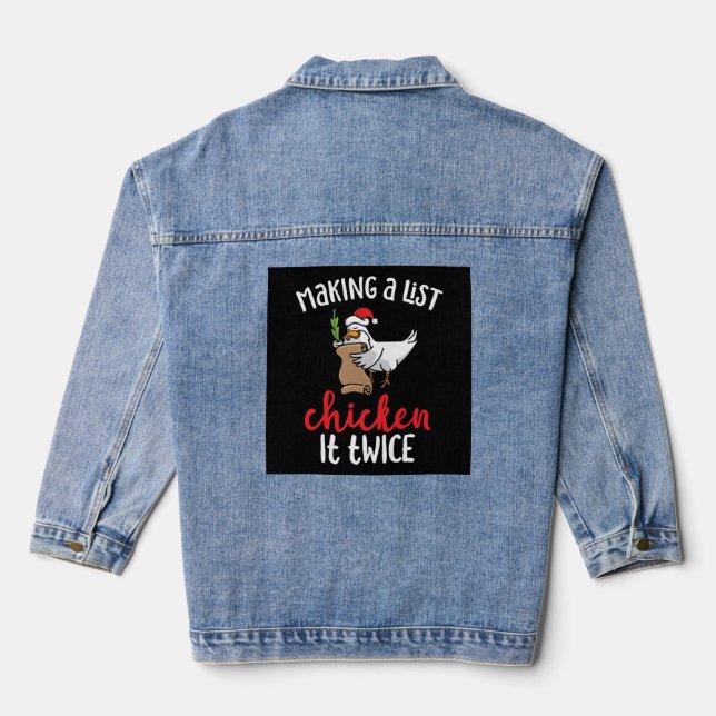 Chicken It Twice Funny Chicken Christmas Design Denim Jacket (Back)