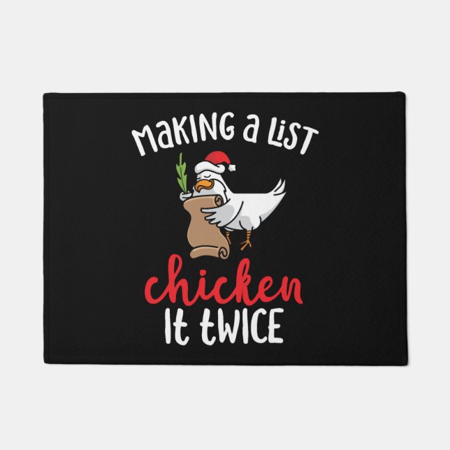 Chicken It Twice Funny Chicken Christmas Design Doormat (Front)