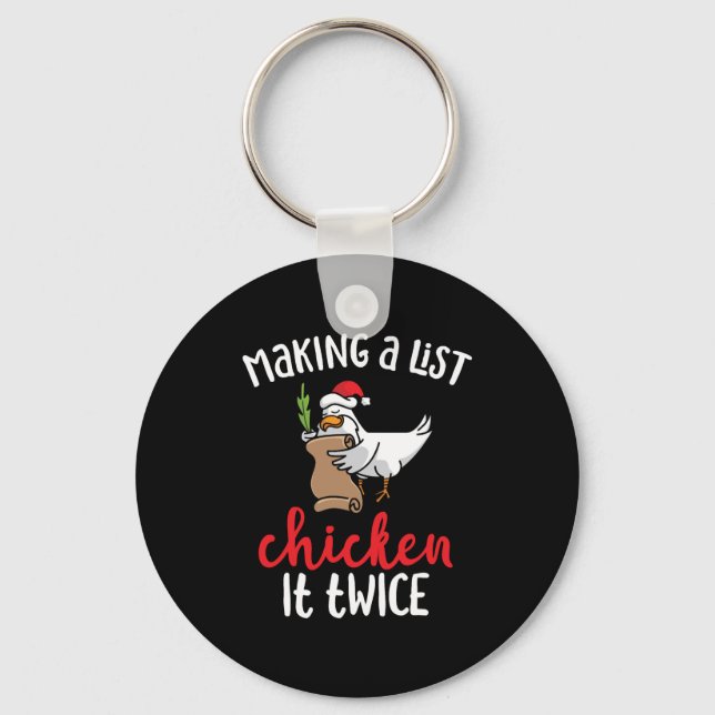 Chicken It Twice Funny Chicken Christmas Design Key Ring (Front)