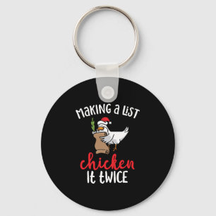 Chicken It Twice Funny Chicken Christmas Design Key Ring