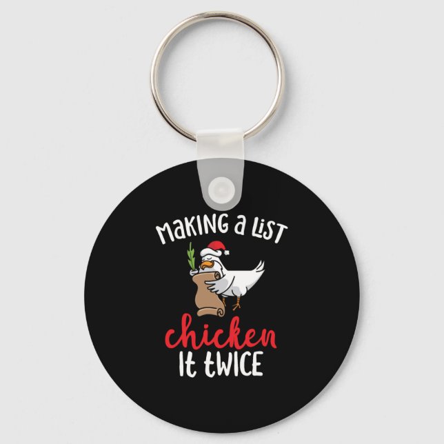 Chicken It Twice Funny Chicken Christmas Design Key Ring (Front)