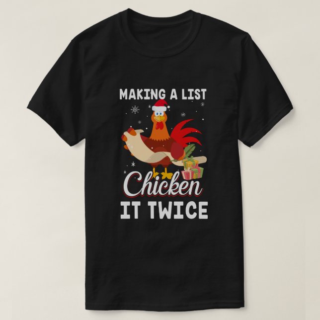 Chicken It Twice Funny Chicken Christmas T-Shirt (Design Front)