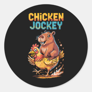 Chicken Jockey Capybara Lovers Pixel Art Gamer Fun Classic Round Sticker