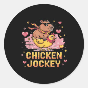 Chicken Jockey Capybara Riding Pixel Art Gamer Mem Classic Round Sticker