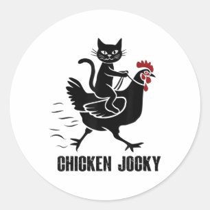 Chicken Jockey Funny Black Cat Classic Round Sticker