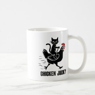 Chicken Jockey Funny Black Cat  Coffee Mug