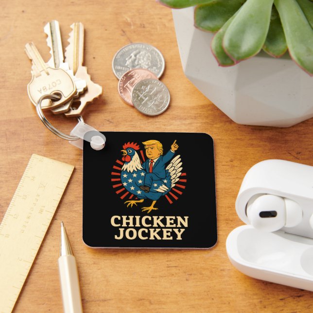 Chicken Jockey Trump Funny Meme Key Ring (Desk)