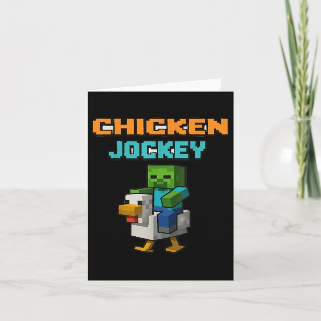 Chicken Jockey Zombie Pixel Art Zombie Gamer Funny Card (Front)