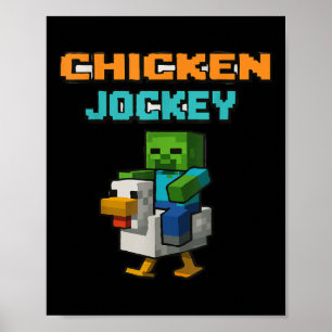 Chicken Jockey Zombie Pixel Art Zombie Gamer Funny Poster