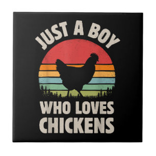 Chicken Just A Boy Who Loves Retro Farm Animal Far Ceramic Tile