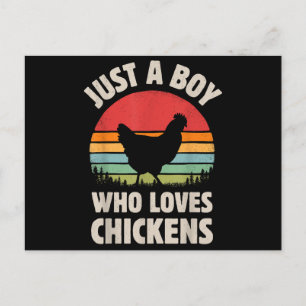 Chicken Just A Boy Who Loves Retro Farm Animal Far Holiday Postcard