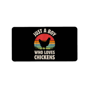 Chicken Just A Boy Who Loves Retro Farm Animal Far Label