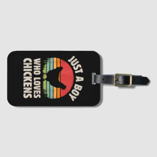 Chicken Just A Boy Who Loves Retro Farm Animal Far Luggage Tag