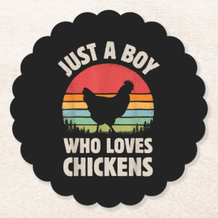 Chicken Just A Boy Who Loves Retro Farm Animal Far Paper Coaster