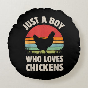 Chicken Just A Boy Who Loves Retro Farm Animal Far Round Cushion