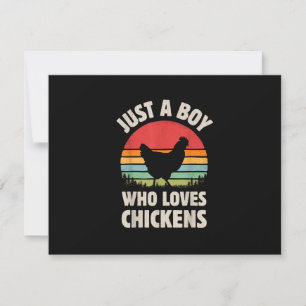 Chicken Just A Boy Who Loves Retro Farm Animal Far RSVP Card