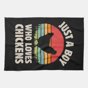 Chicken Just A Boy Who Loves Retro Farm Animal Far Tea Towel