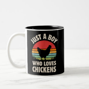 Chicken Just A Boy Who Loves Retro Farm Animal Far Two-Tone Coffee Mug