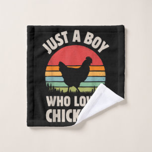 Chicken Just A Boy Who Loves Retro Farm Animal Far Wash Cloth