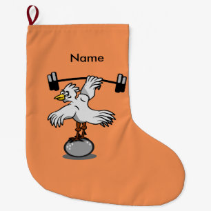 Chicken lifting weights large christmas stocking