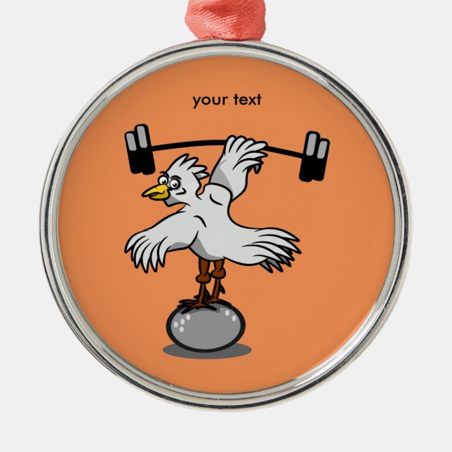 Chicken lifting weights metal tree decoration (Front)