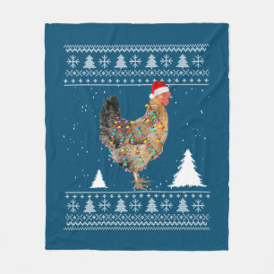 Chicken Lights with Santa Hat Christmas Pajamas Fleece Blanket