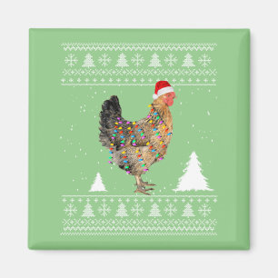 Chicken Lights with Santa Hat Christmas Pajamas Magnet