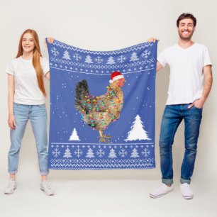 Chicken Lights with Santa Hat Christmas Pyjamas Fleece Blanket