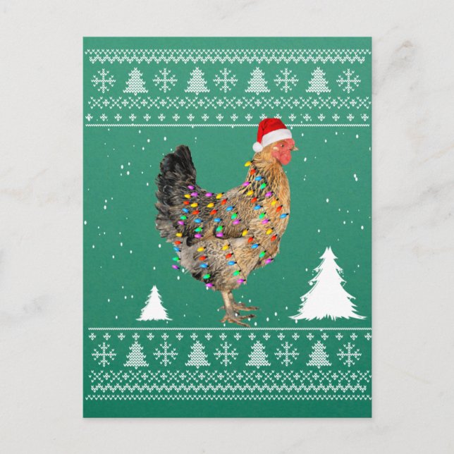 Chicken Lights with Santa Hat Christmas Pyjamas Postcard (Front)