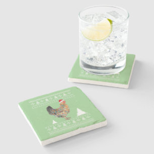 Chicken Lights with Santa Hat Christmas Pyjamas Stone Coaster