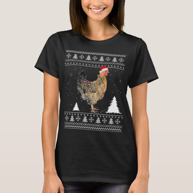 Chicken Lights with Santa Hat Christmas Pyjamas Ug T-Shirt (Front)