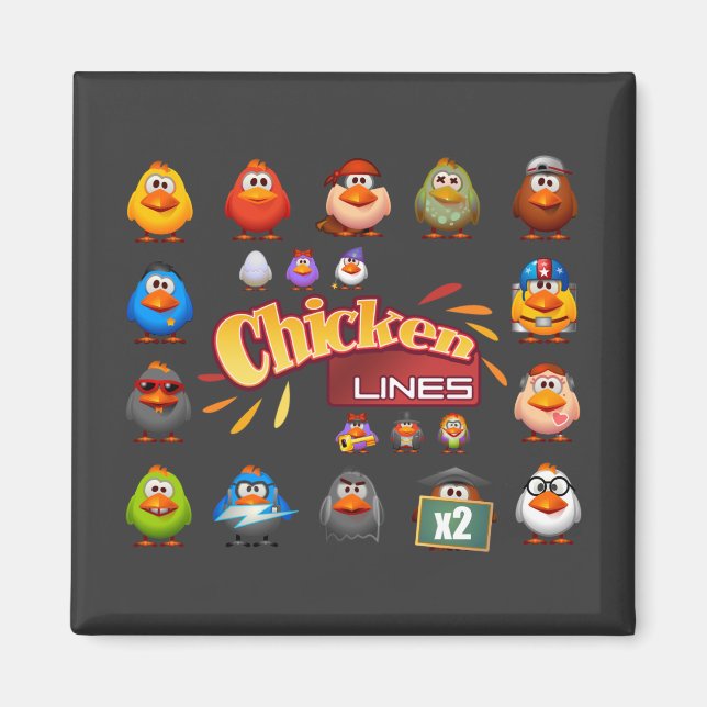 Chicken Lines Square Magnet (Front)