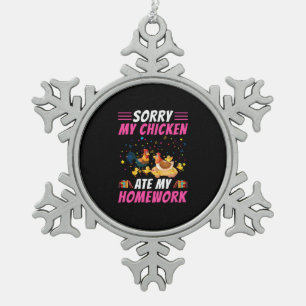 Chicken Lover   My Chicken Ate My Homework Snowflake Pewter Christmas Ornament