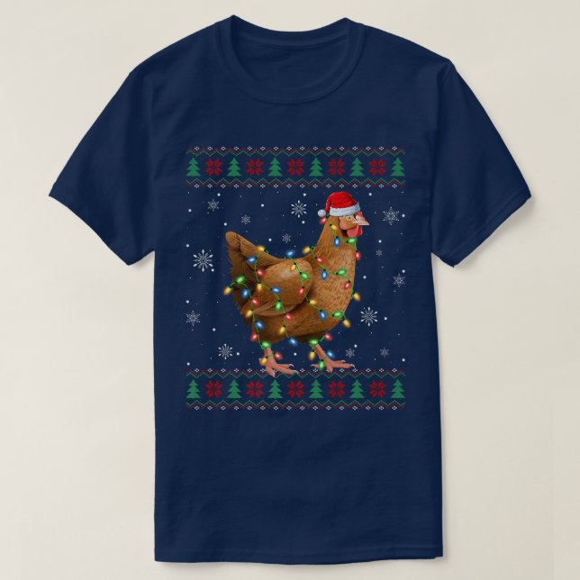 Chicken Lover Xmas Lights Santa Ugly Chicken Chris T-Shirt (Design Front)