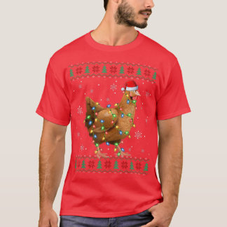 Chicken Lover Xmas Lights Santa Ugly Chicken Chris T-Shirt