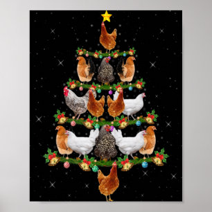 Chicken Lover Xmas Tree Lights Santa Chicken Chris Poster