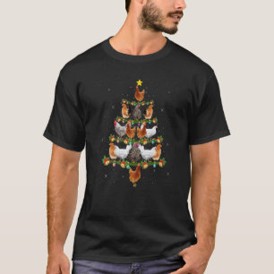 Chicken Lover Xmas Tree Lights Santa Chicken Chris T-Shirt