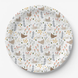 Chicken Lovers Farmyard Animal Floral Party Paper Plate