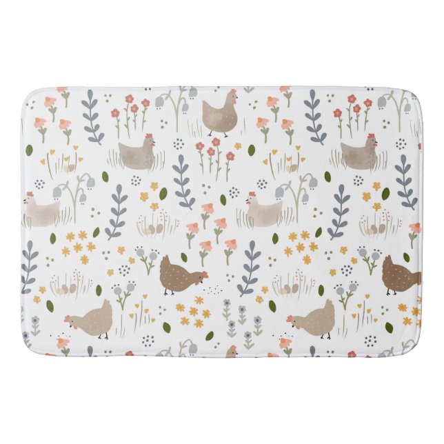 Chicken Lovers Farmyard Animal Pretty Floral Bath Mat (Front)